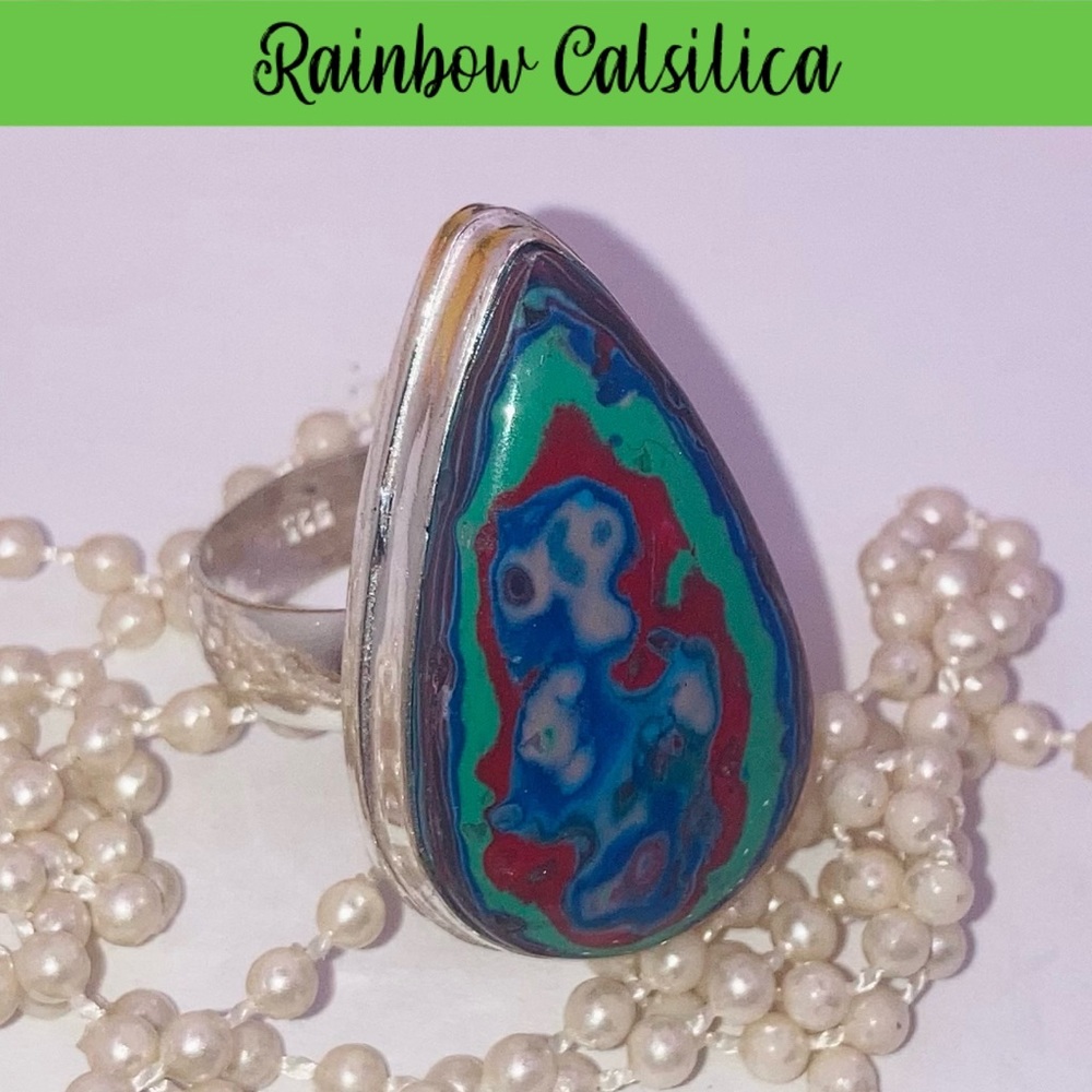 Rainbow Calsilica Gemstone Chunky Handmade Ring